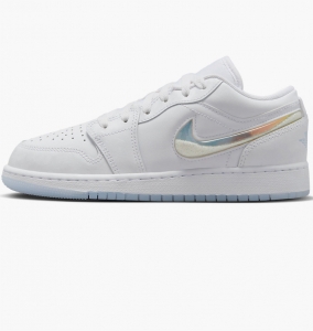 Кросівки Nike GS Air Jordan 1 Low White Ice Blue Glitter Swoosh